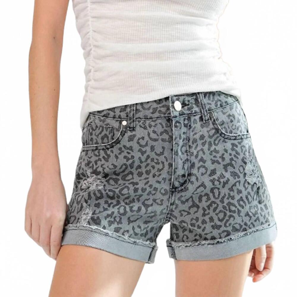 NEW EASEL wild side leopard denim short in black